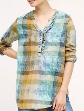 Isabella Sinclair Ruffled Henley Blouse Top Womens Size Small Western